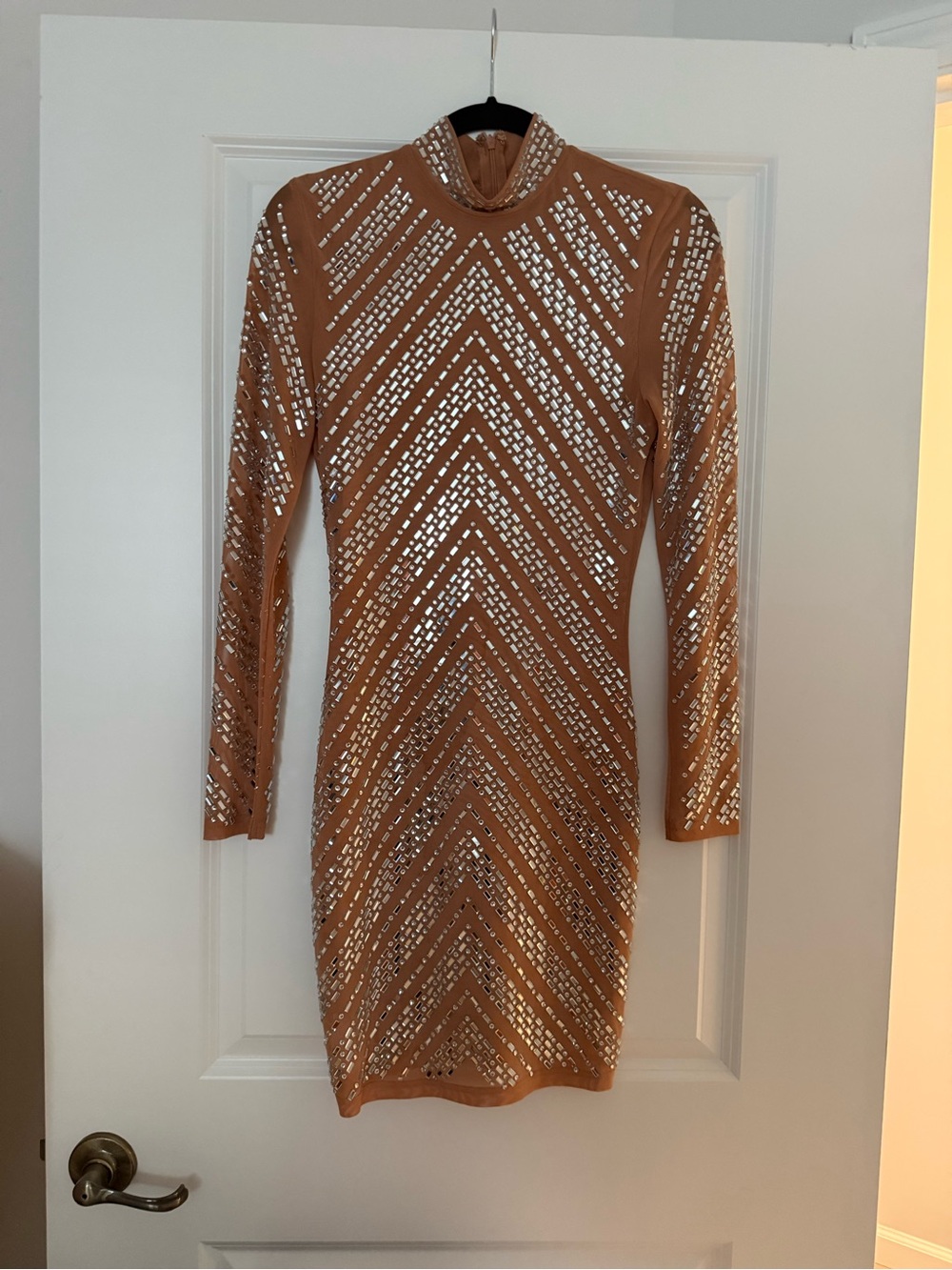 Akira Tan Embellished Long-Sleeve Bodycon Dress rhinestones sparkly